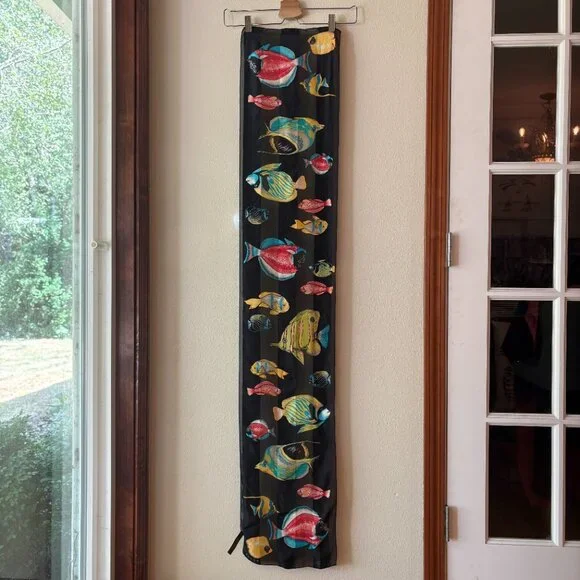 Echo 100% Silk Scarf Black Tropical Colorful Fish Print Fish Design Bright Color - Picture 2 of 9